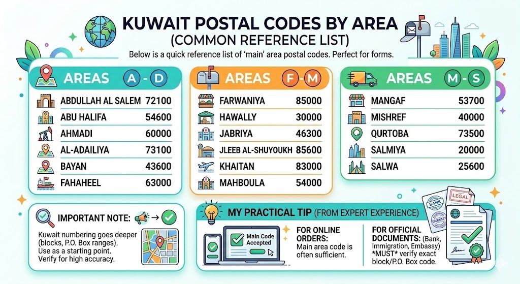 Kuwait Postal Codes by Area (Common Reference List)