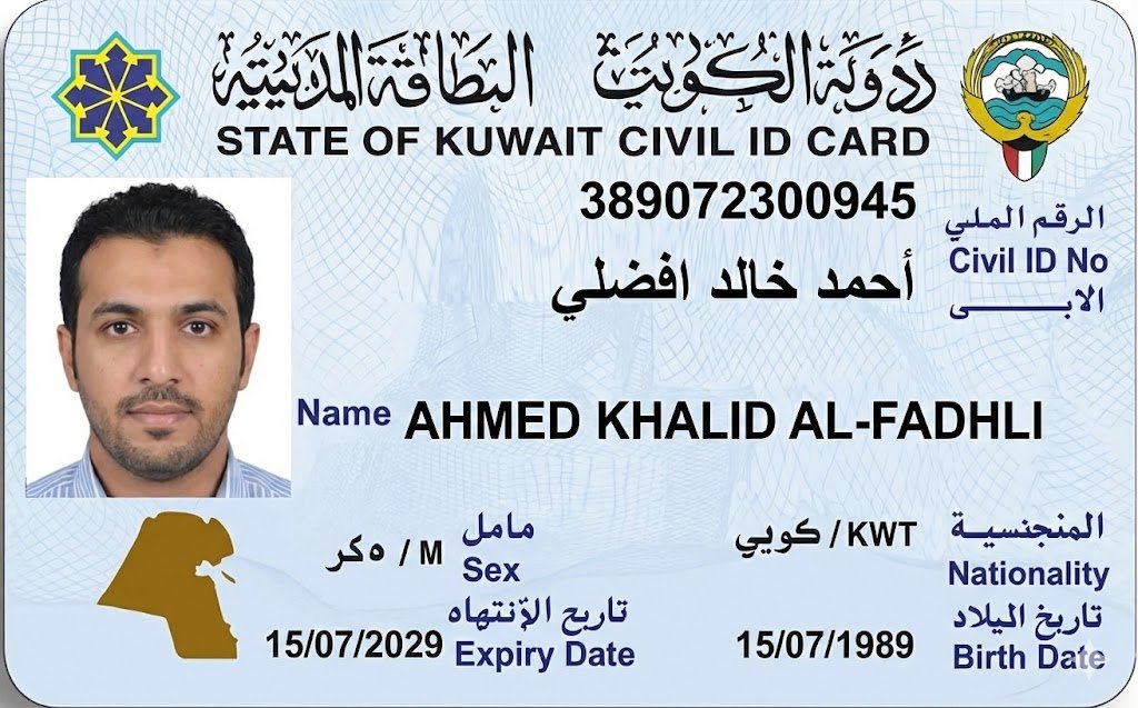 Kuwait Civil ID Number Format (12 Digits)