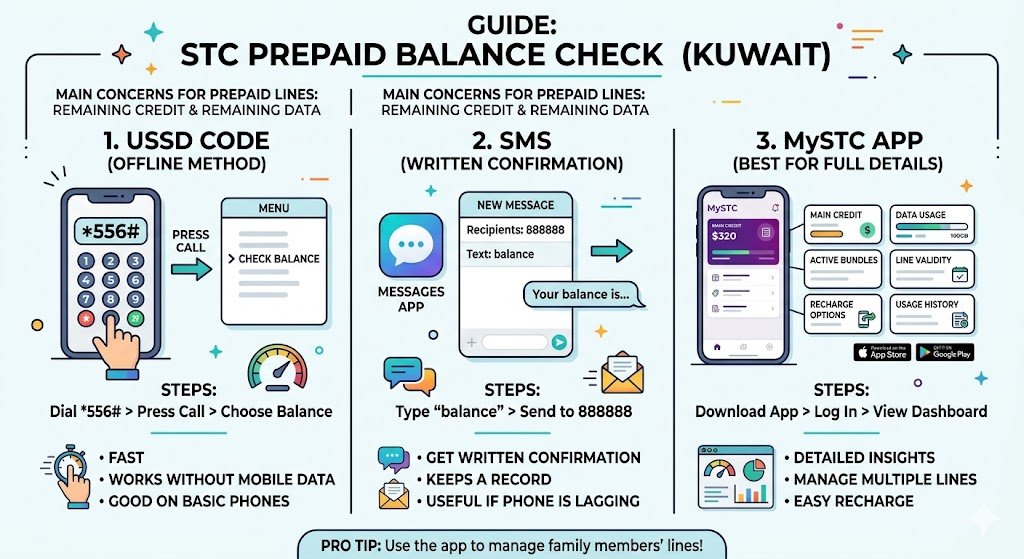 1) STC Balance Check Kuwait for Prepaid Lines
