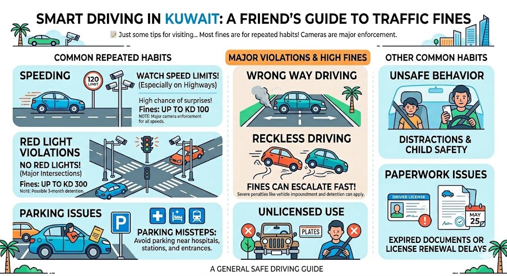 Common Kuwait traffic violations and fines (what people actually get fined for)