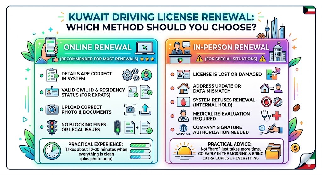 Kuwait driving license renewal methods (which one should you choose)