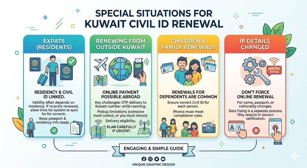 Special situations (citizens, expats, kids, outside Kuwait)