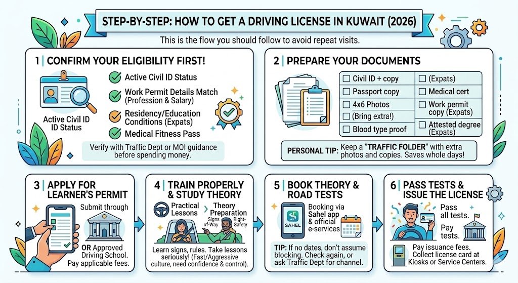 Step-by-step: How to get a driving license in Kuwait (2026)