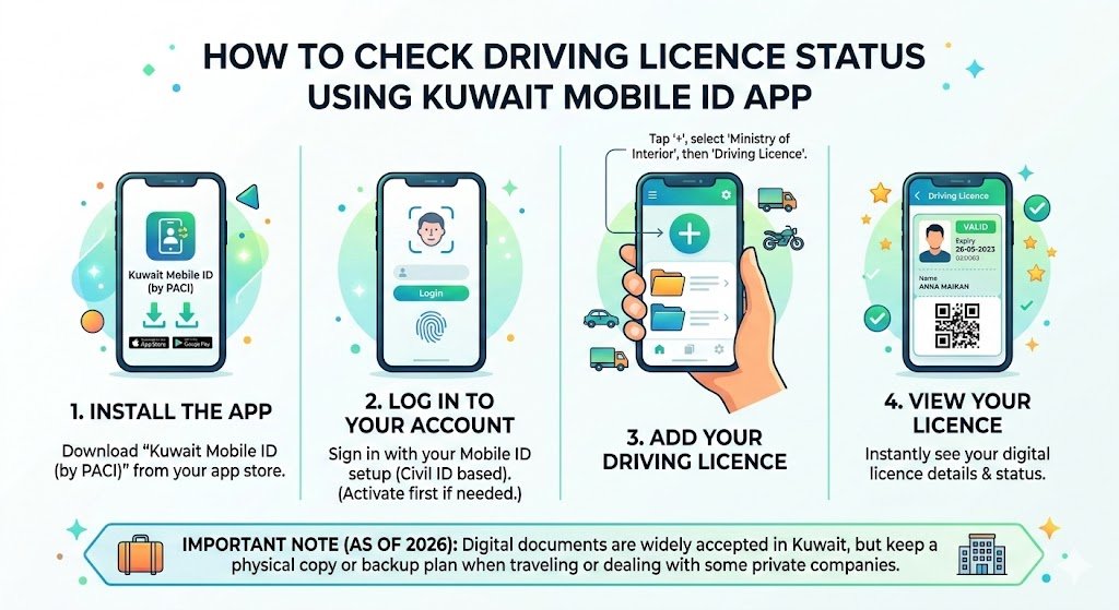 How to check driving licence status using Kuwait Mobile ID app