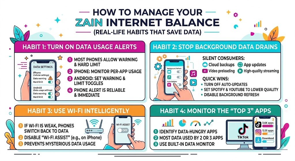 How To Manage Your Zain Internet Balance (Real-Life Habits That Save Data)