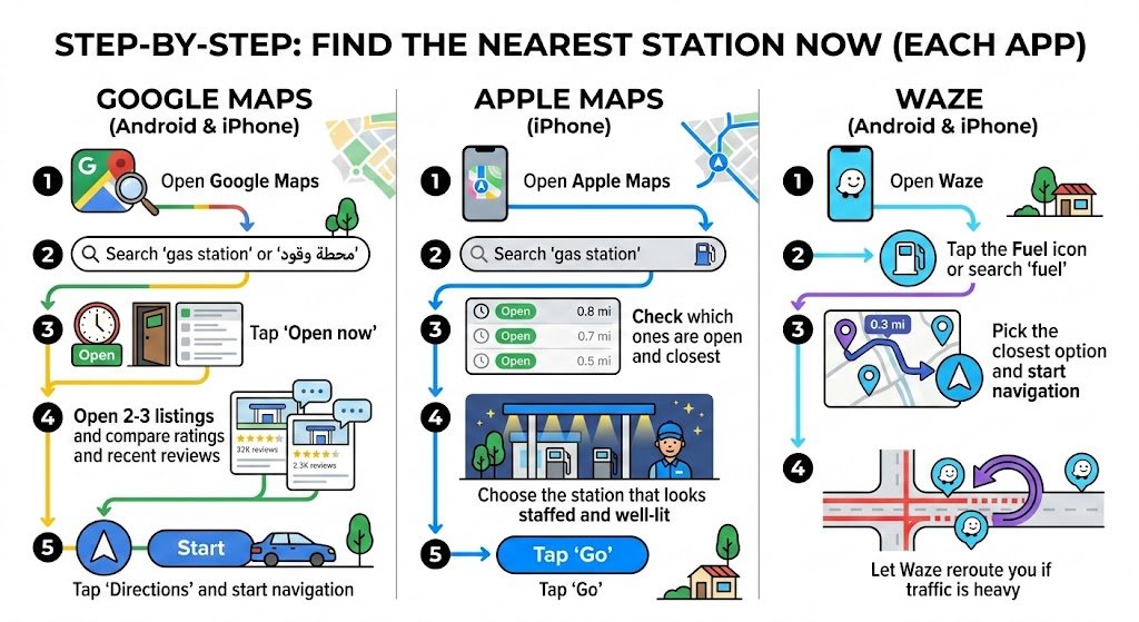 Step-by-step: find the nearest station now (each app)