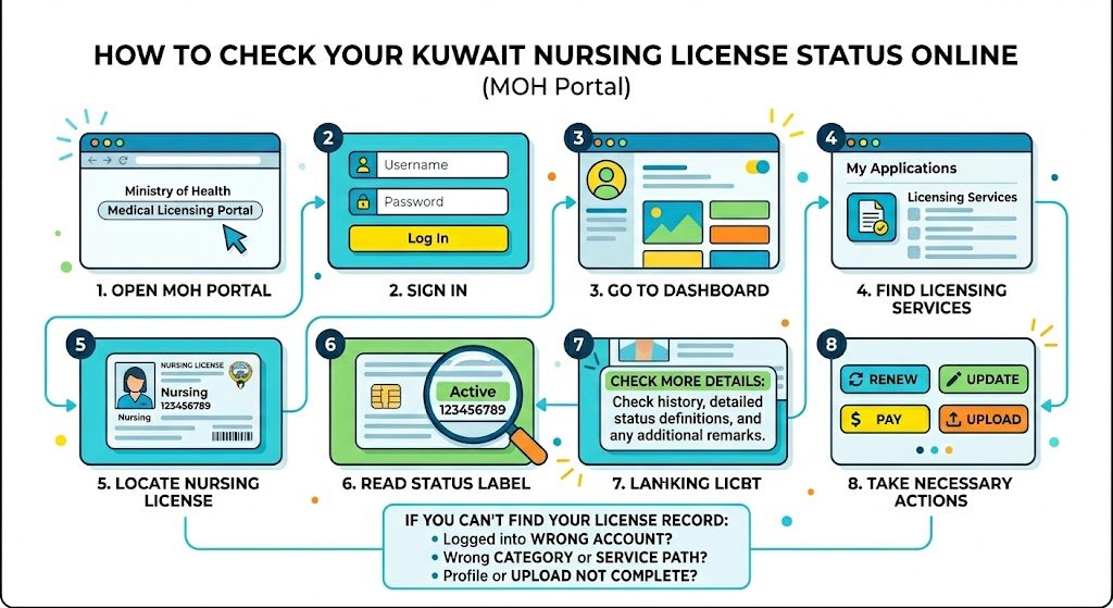 How to check Kuwait nursing license status online (MOH portal)
