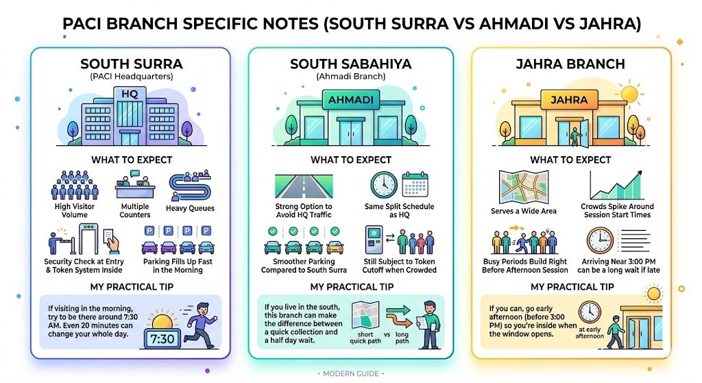 Branch specific notes (South Surra vs Ahmadi vs Jahra)
