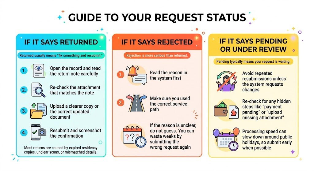 If your status shows returned, rejected, or pending (what I recommend)