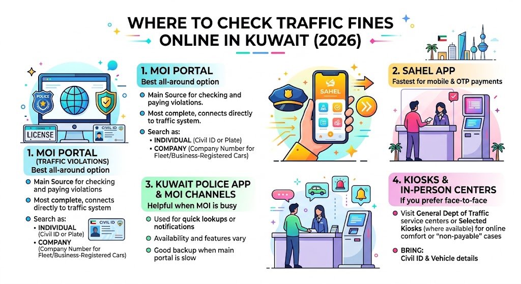 Where to check traffic fines online in Kuwait (2026)