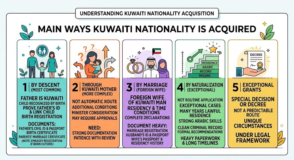 Main ways Kuwaiti nationality is acquired