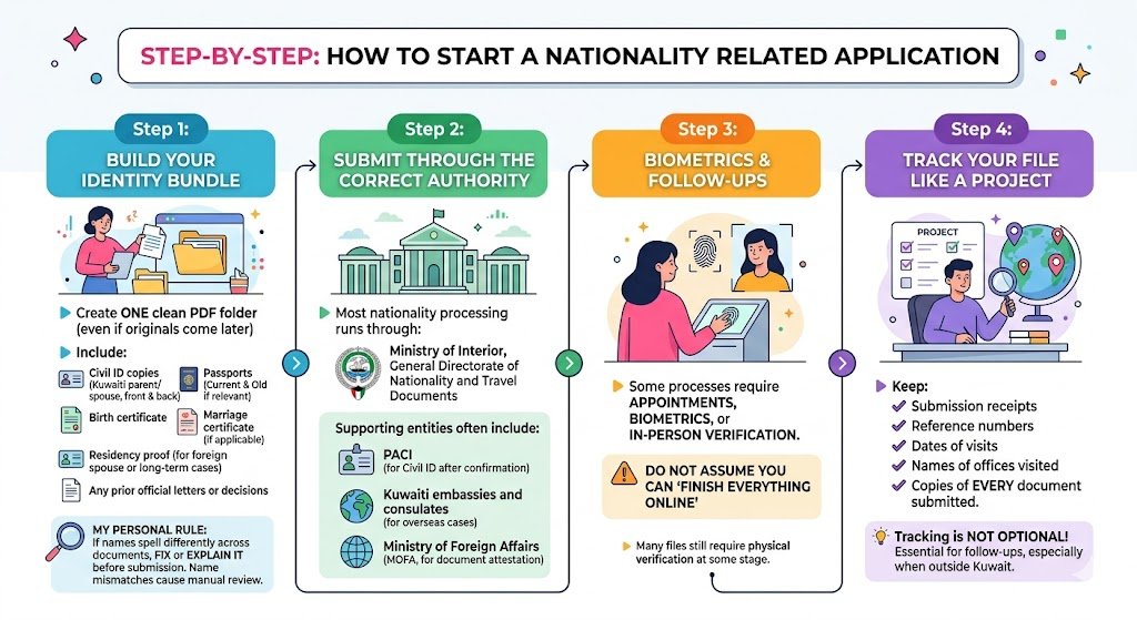 Step by step: how to start a nationality related application