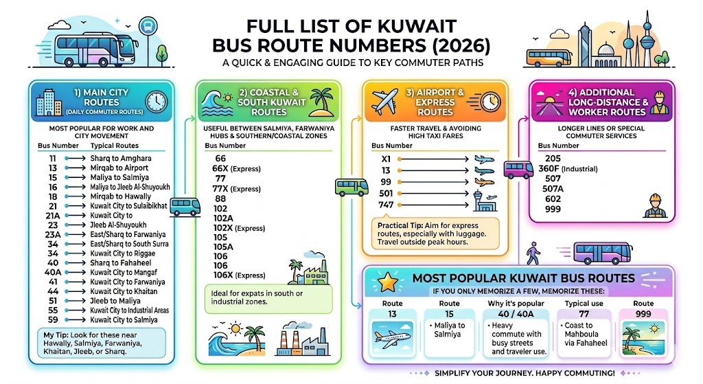 Full list of Kuwait bus route numbers (2026)