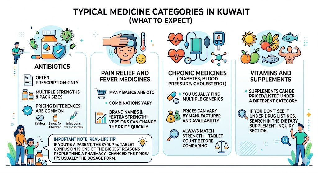 Typical medicine categories in Kuwait (what to expect)